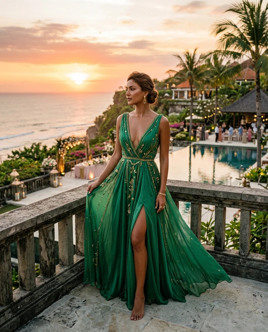 Gemma Deeks Style Guide: Elegant Chic gala gown in Bali Summer 2026