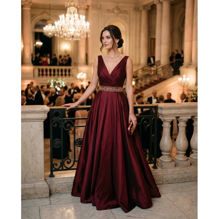 Gemma Deeks Style Guide: Elegant Chic gala gown in Burgundy Summer 2026