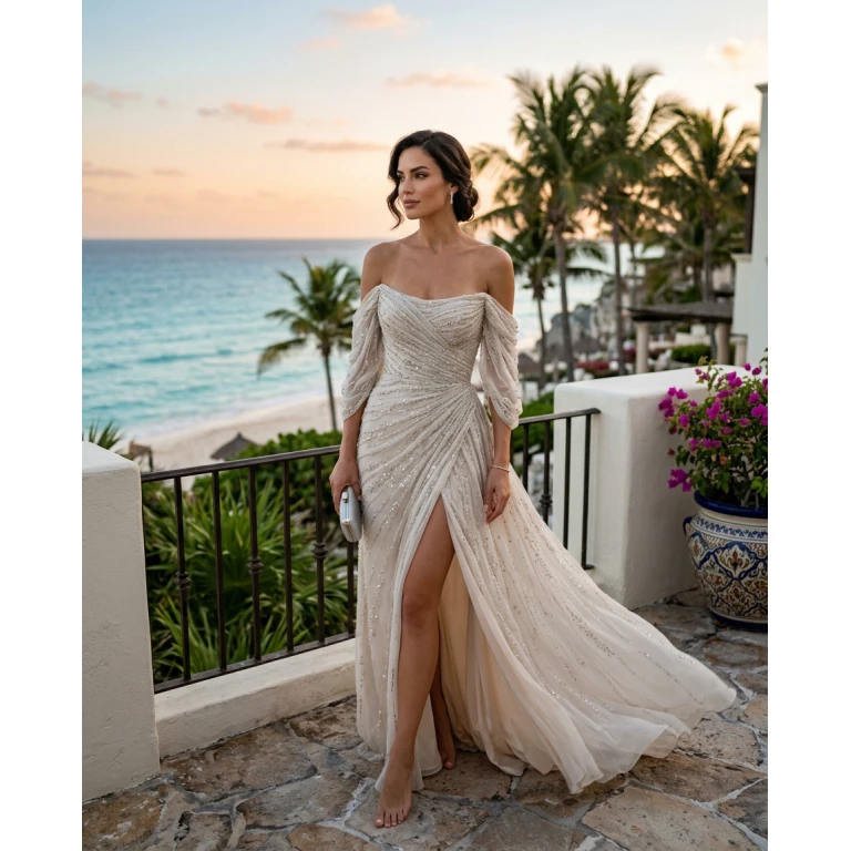 Gemma Deeks Style Guide: Elegant Chic gala gown in Cancun Summer 2026