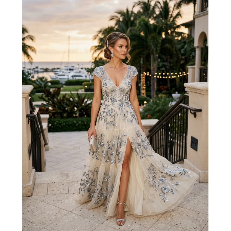 Gemma Deeks Style Guide: Elegant Chic gala gown in Florida Summer 2026