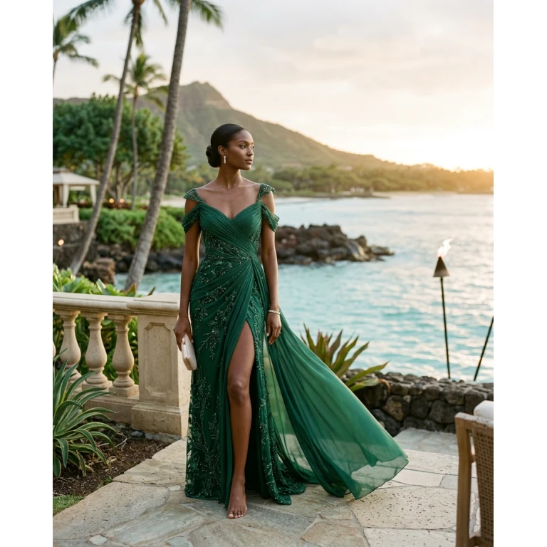 Gemma Deeks Style Guide: Elegant Chic gala gown in Hawaii Summer 2026