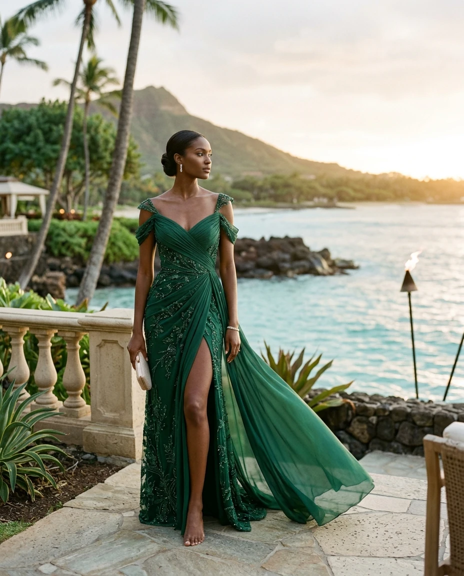 Gemma Deeks Style Guide: Elegant Chic gala gown in Hawaii Summer 2026