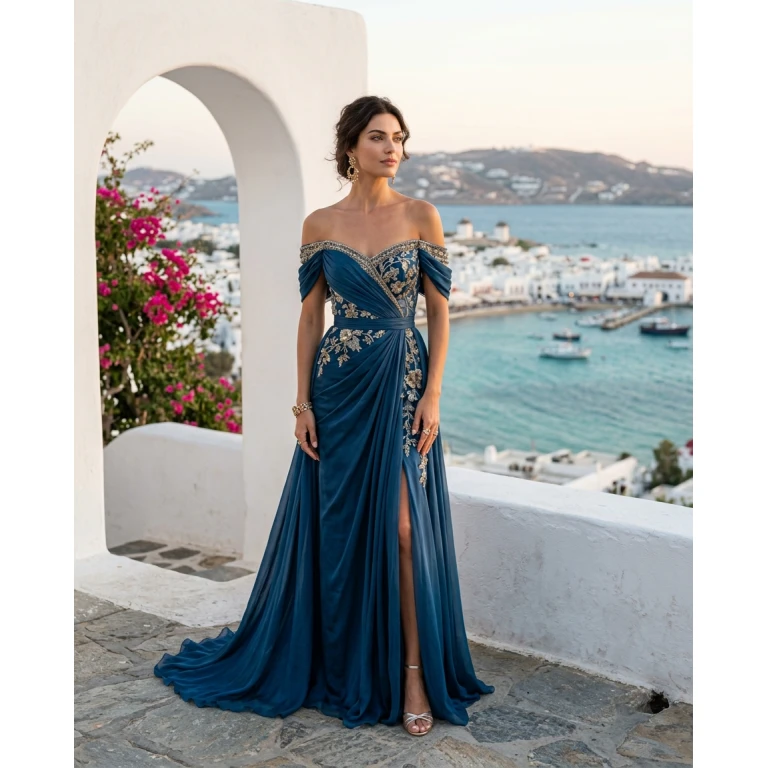 Gemma Deeks Style Guide: Elegant Chic gala gown in Mykonos Summer 2026