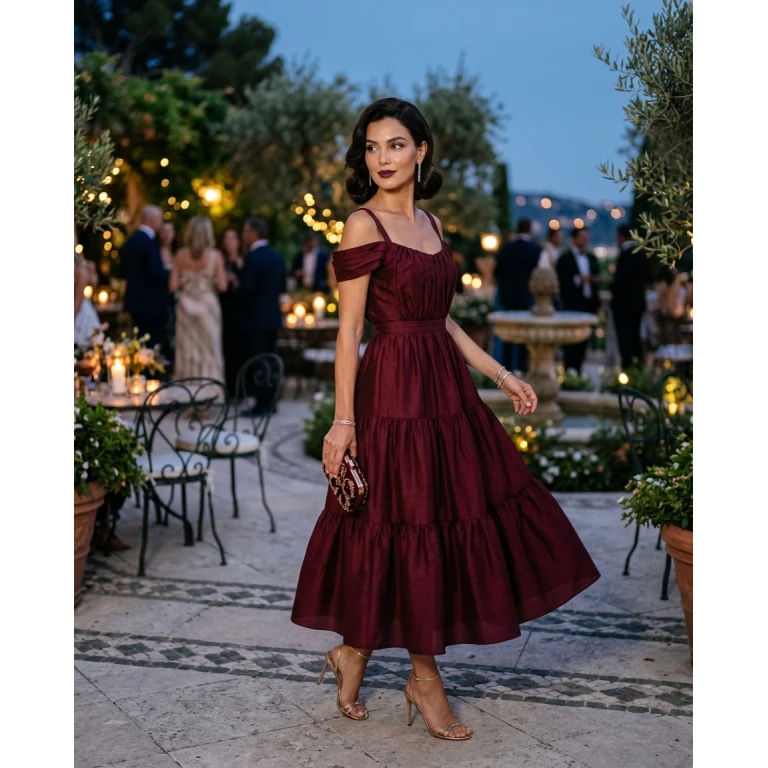 Gemma Deeks Style Guide: Elegant Chic Holiday parties in Burgundy Summer 2026