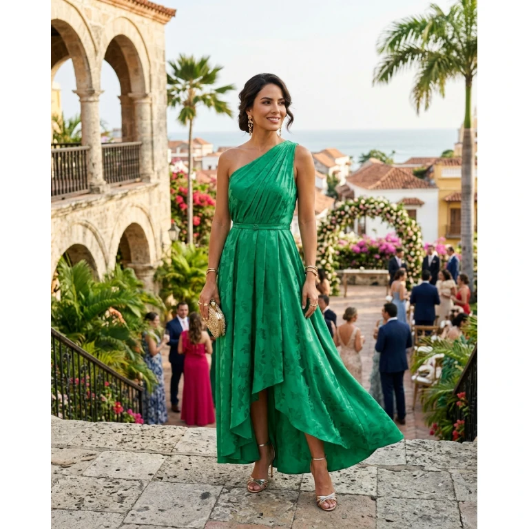 Gemma Deeks Style Guide: Elegant Chic wedding guest dress in Colombia Summer 2026
