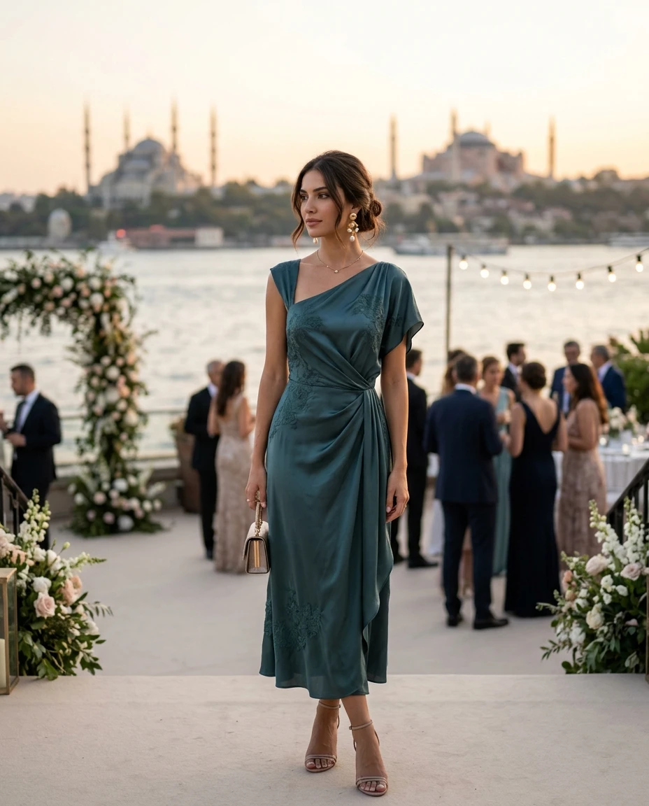 Gemma Deeks Style Guide: Elegant Chic wedding guest dress in Istanbul Summer 2026