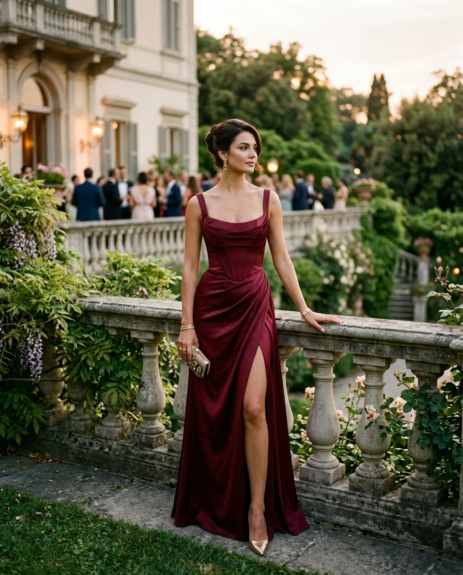 Gemma Deeks Style Guide: Formal attire Birthday in Burgundy Summer 2026