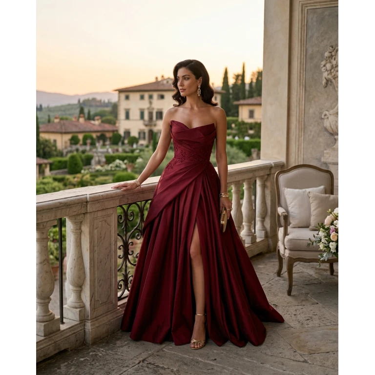 Gemma Deeks Style Guide: Formal attire Designer Summer Dresses in Burgundy Summer 2026