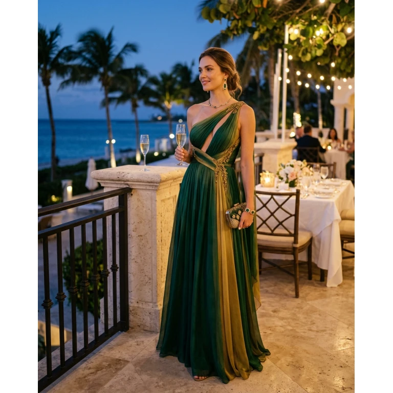 Gemma Deeks Style Guide: Formal attire dinner outfit in Bahamas Summer 2026