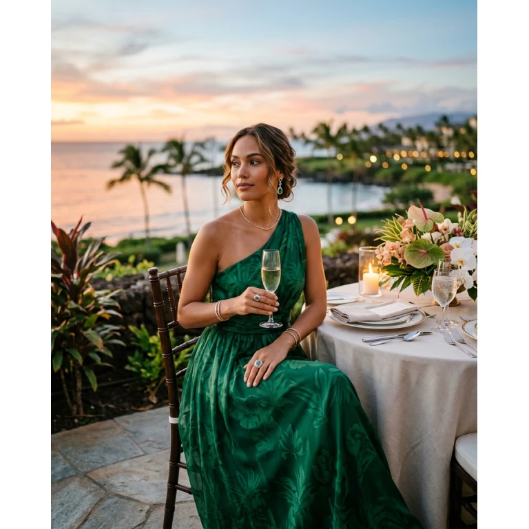 Gemma Deeks Style Guide: Formal attire dinner outfit in Hawaii Summer 2026