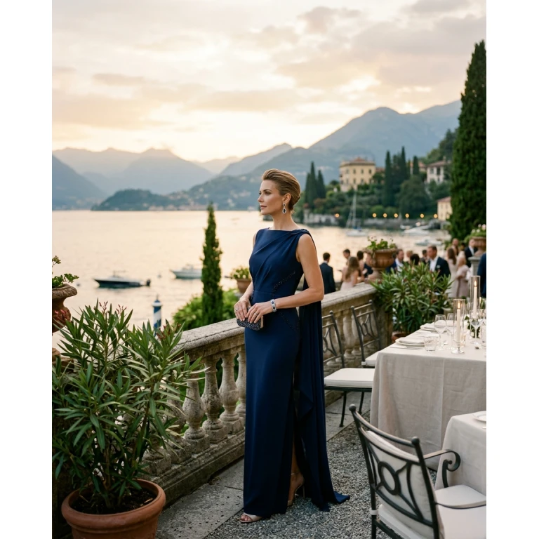 Gemma Deeks Style Guide: Formal attire dinner outfit in Lake Como Summer 2026