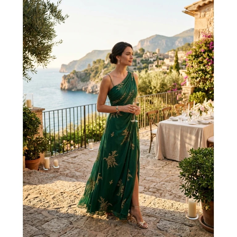 Gemma Deeks Style Guide: Formal attire dinner outfit in Majorca Summer 2026