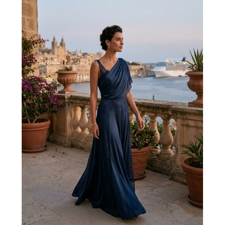 Gemma Deeks Style Guide: Formal attire dinner outfit in Malta Summer 2026
