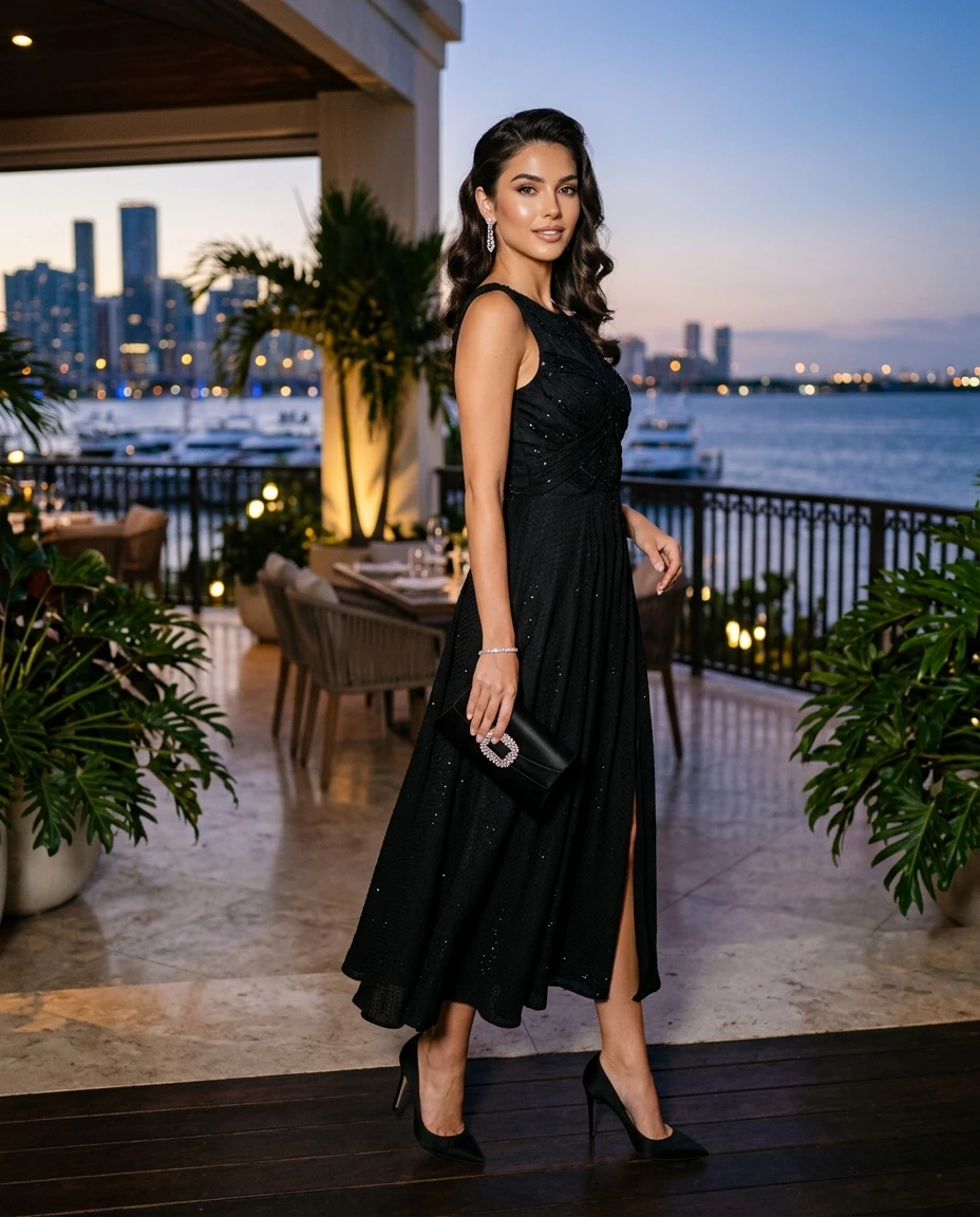 Gemma Deeks Style Guide: Formal attire dinner outfit in Miami Summer 2026