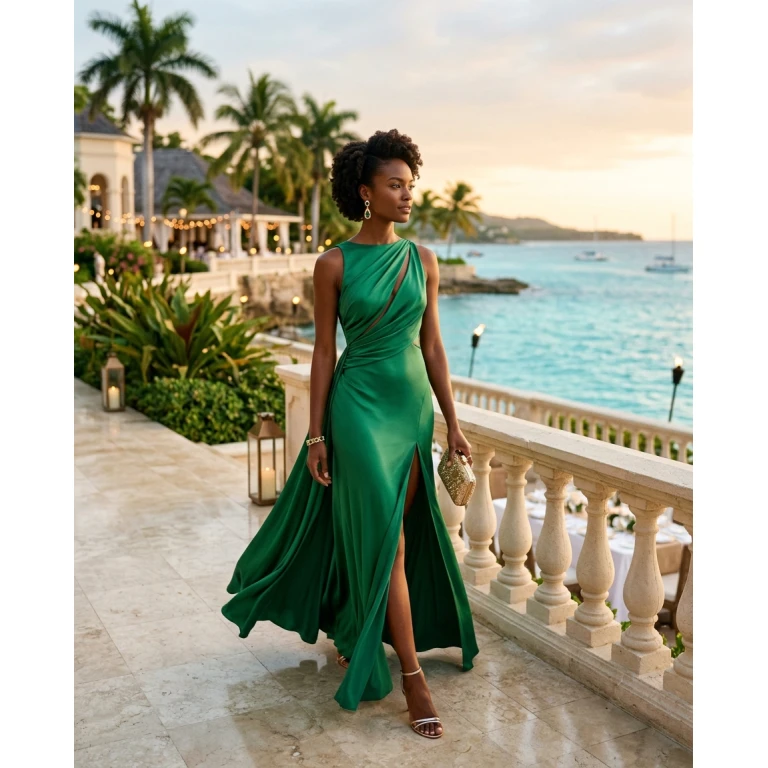 Gemma Deeks Style Guide: Formal attire dinner outfit in Montego Bay Summer 2026