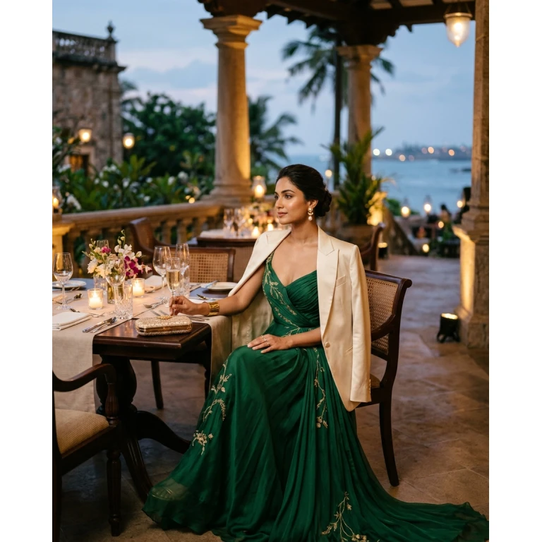 Gemma Deeks Style Guide: Formal attire dinner outfit in Sri Lanka Summer 2026