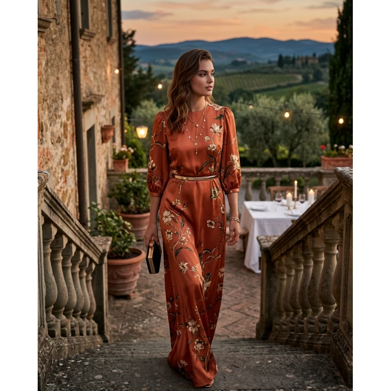 Gemma Deeks Style Guide: Formal attire dinner outfit in Tuscany Summer 2026