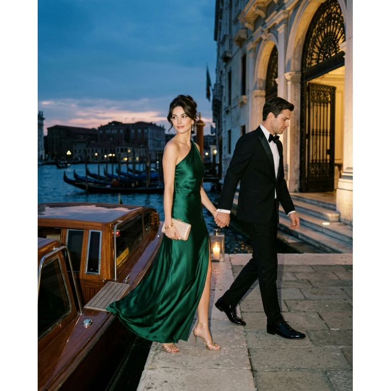 Gemma Deeks Style Guide: Formal attire dinner outfit in Venice Summer 2026