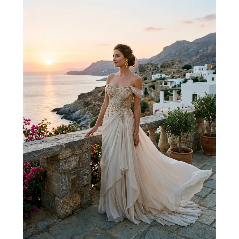 Gemma Deeks Style Guide: Formal attire gala gown in Crete Summer 2026