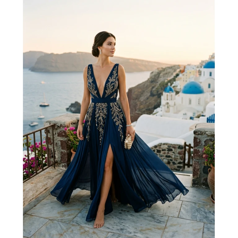 Gemma Deeks Style Guide: Formal attire gala gown in Mykonos Summer 2026