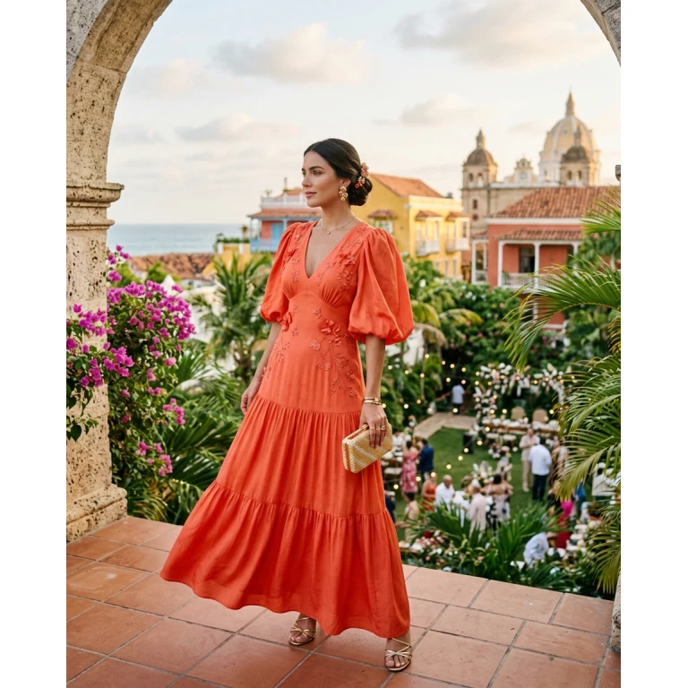 Gemma Deeks Style Guide: Formal attire wedding guest dress in Colombia Summer 2026