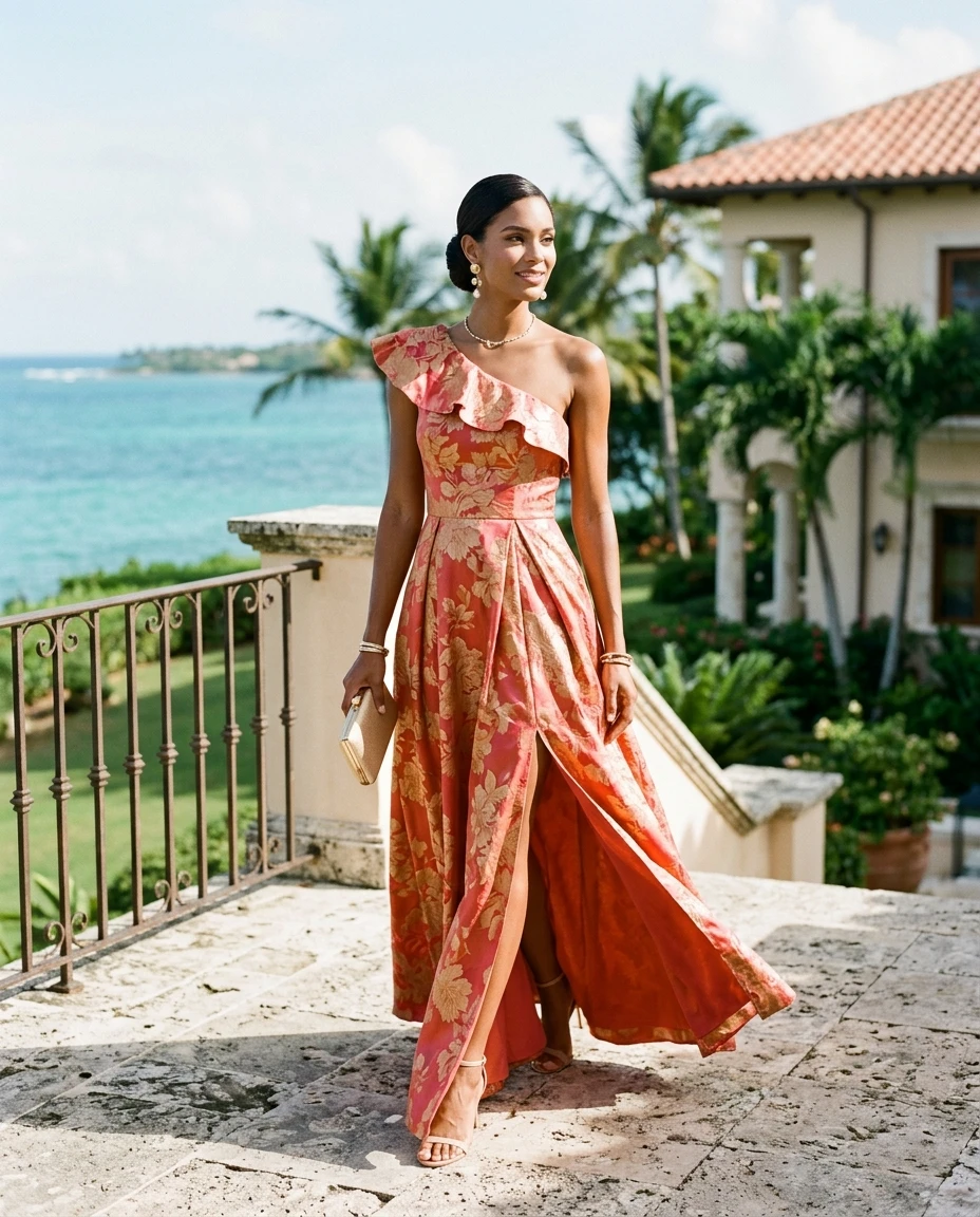 Gemma Deeks Style Guide: Formal attire wedding guest dress in La Romana Summer 2026