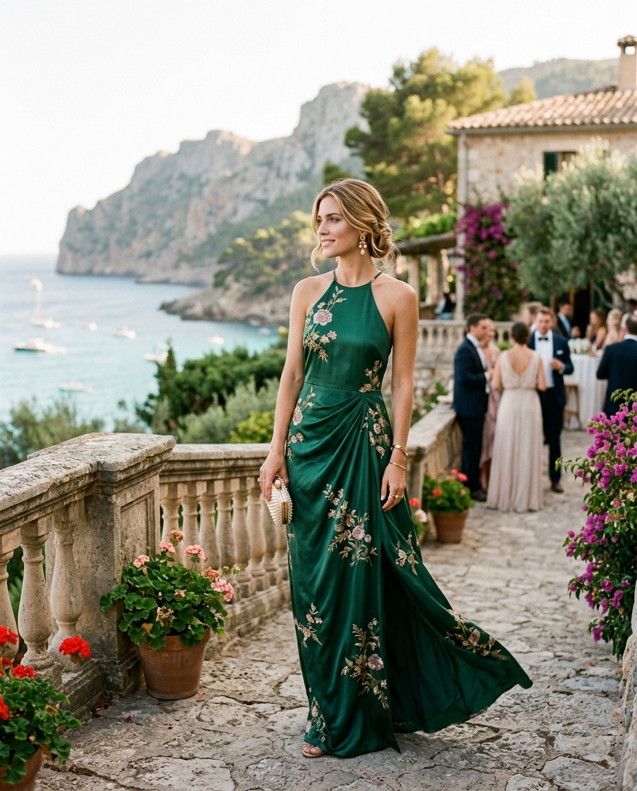 Gemma Deeks Style Guide: Formal attire wedding guest dress in Majorca Summer 2026