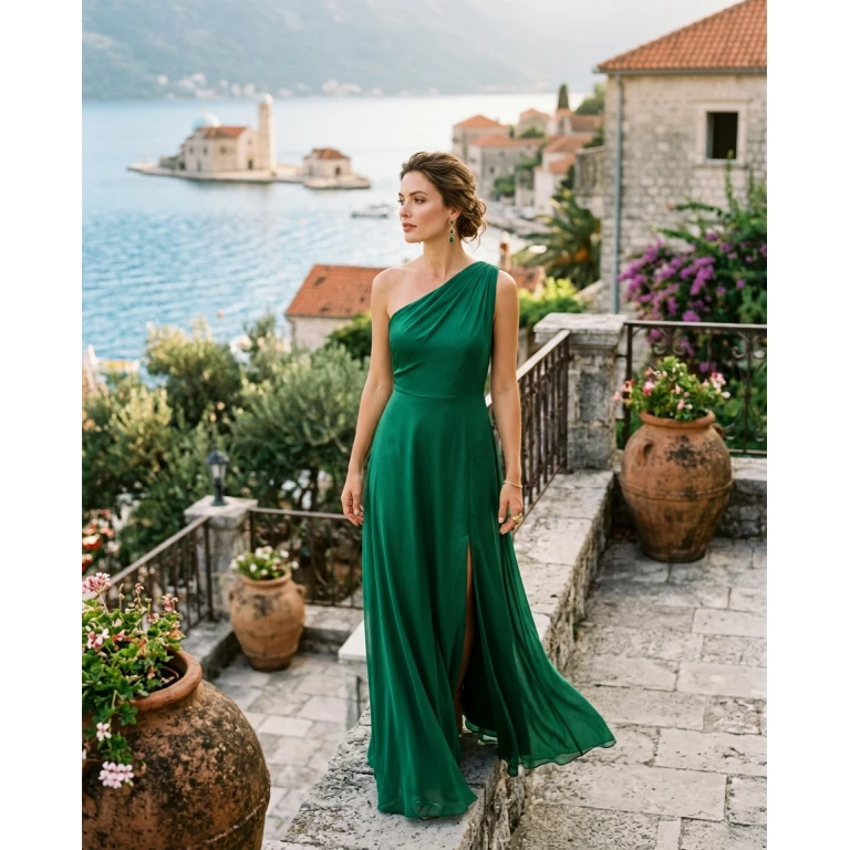 Gemma Deeks Style Guide: Formal attire wedding guest dress in Montenegro Summer 2026