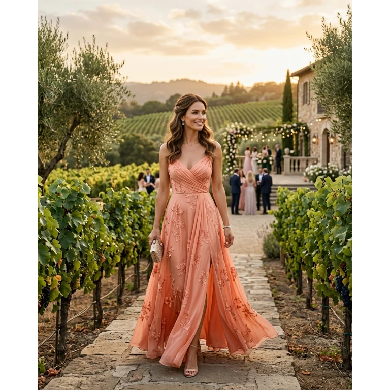 Gemma Deeks Style Guide: Formal attire wedding guest dress in Napa Valley Summer 2026