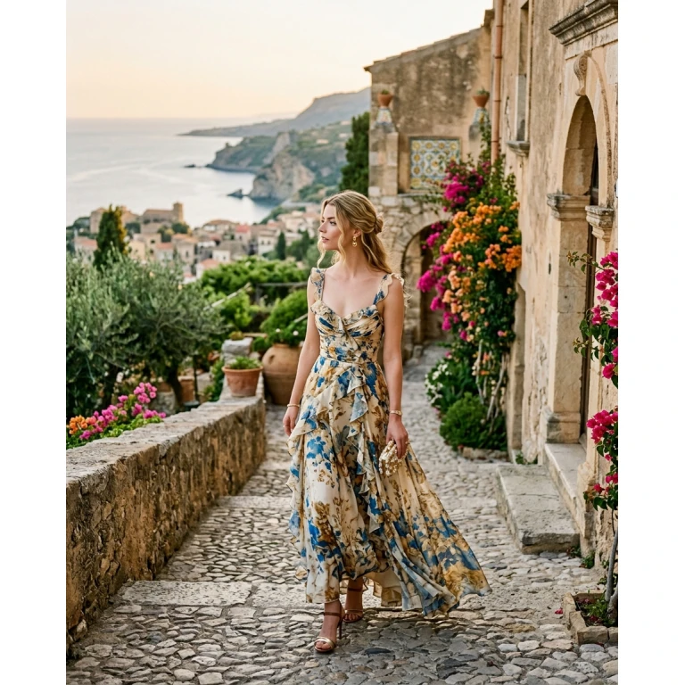 Gemma Deeks Style Guide: Formal attire wedding guest dress in Sicily Summer 2026