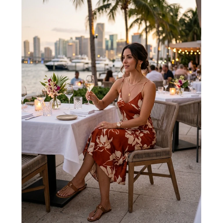 Gemma Deeks Style Guide: Resort chic dinner outfit in Florida Summer 2026