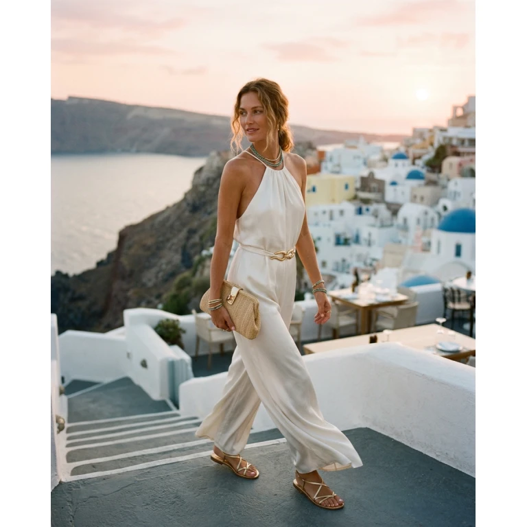 Gemma Deeks Style Guide: Resort chic dinner outfit in Greece Summer 2026