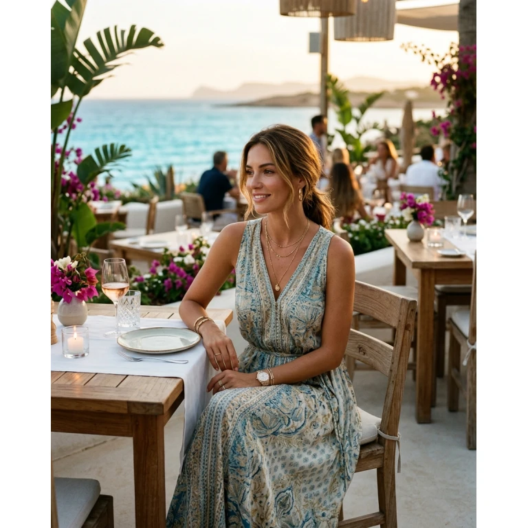 Gemma Deeks Style Guide: Resort chic dinner outfit in Ibiza Summer 2026