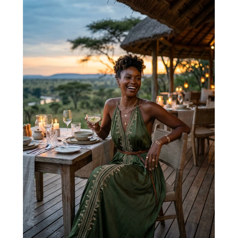Gemma Deeks Style Guide: Resort chic dinner outfit in Kenya Summer 2026