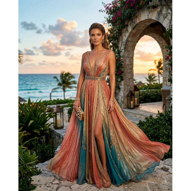 Gemma Deeks Style Guide: Resort chic gala gown in Cancun Summer 2026