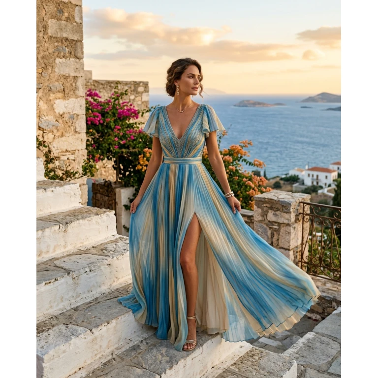 Gemma Deeks Style Guide: Resort chic gala gown in Crete Summer 2026