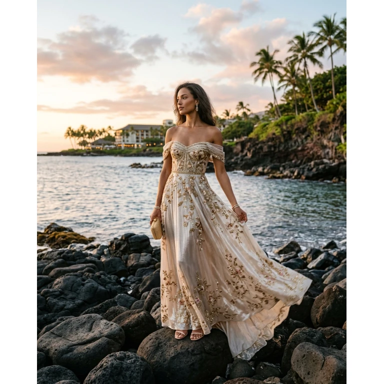 Gemma Deeks Style Guide: Resort chic gala gown in Hawaii Summer 2026