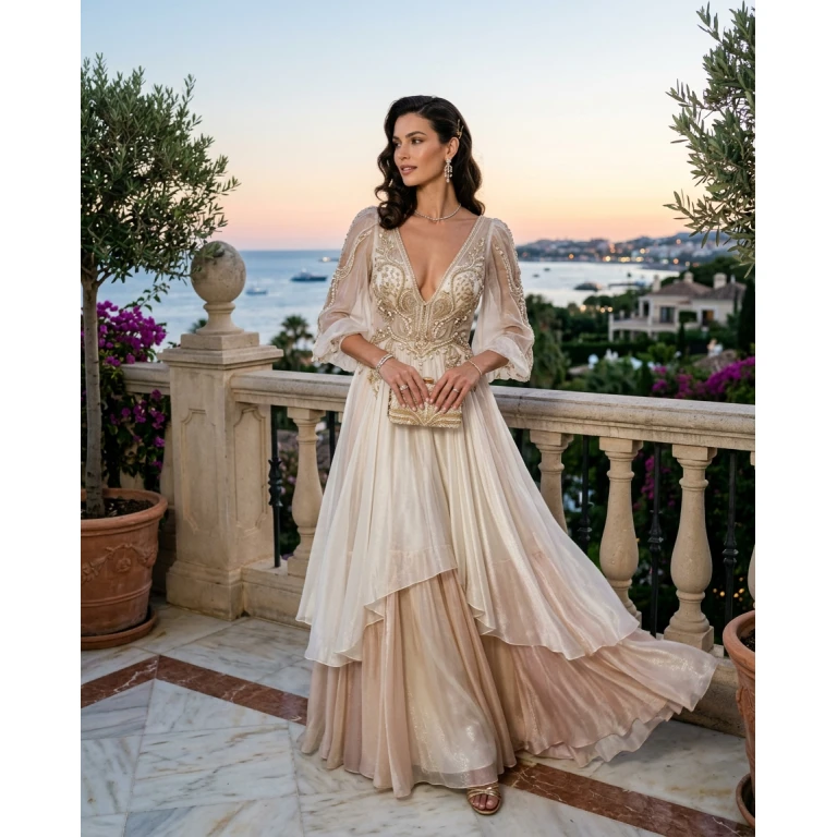 Gemma Deeks Style Guide: Resort chic gala gown in Marbella Summer 2026