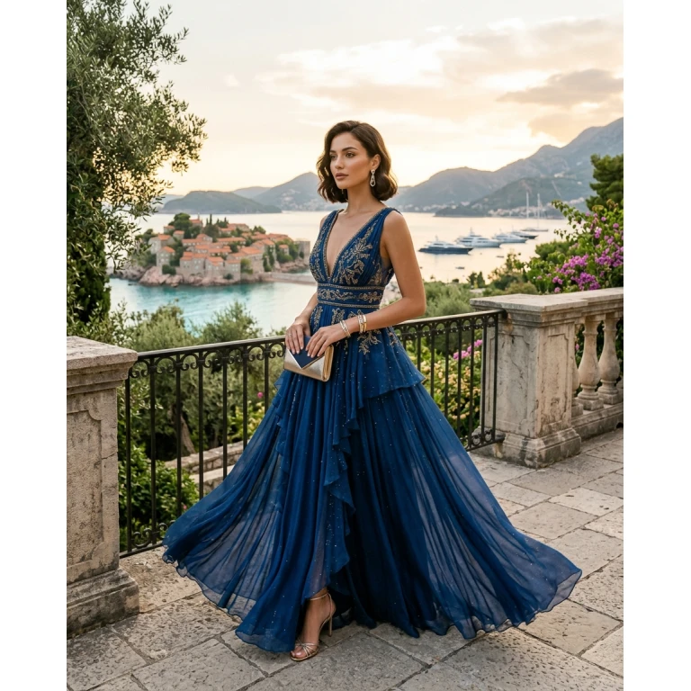 Gemma Deeks Style Guide: Resort chic gala gown in Montenegro Summer 2026