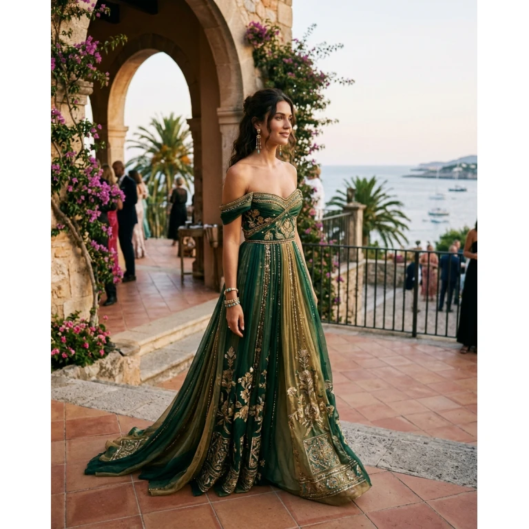 Gemma Deeks Style Guide: Resort chic gala gown in Spain Summer 2026