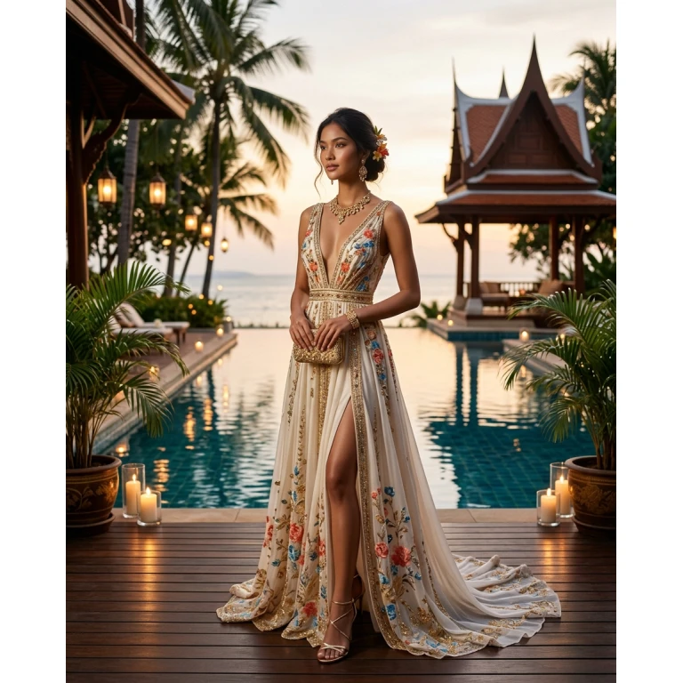 Gemma Deeks Style Guide: Resort chic gala gown in Thailand Summer 2026
