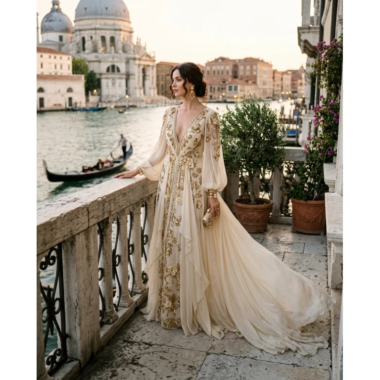 Gemma Deeks Style Guide: Resort chic gala gown in Venice Summer 2026