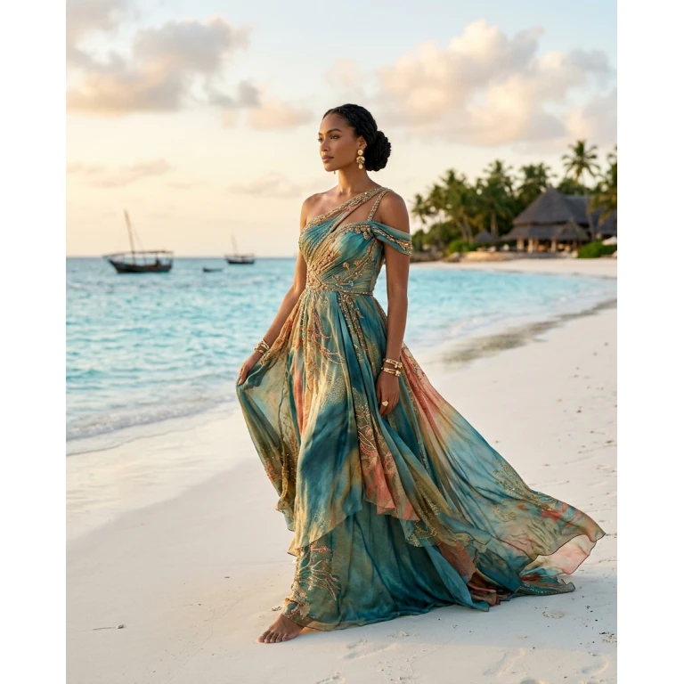 Gemma Deeks Style Guide: Resort chic gala gown in Zanzibar Summer 2026