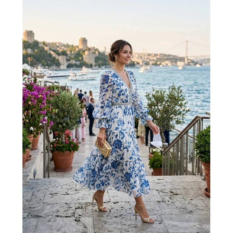 Gemma Deeks Style Guide: Resort chic wedding guest dress in Istanbul Summer 2026