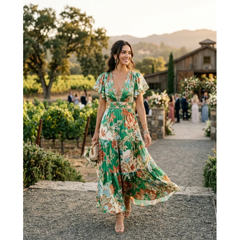Gemma Deeks Style Guide: Resort chic wedding guest dress in Napa Valley Summer 2026