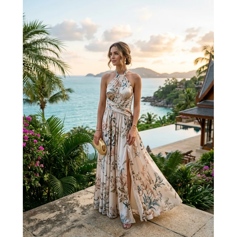 Gemma Deeks Style Guide: Resort chic wedding guest dress in Phuket Summer 2026