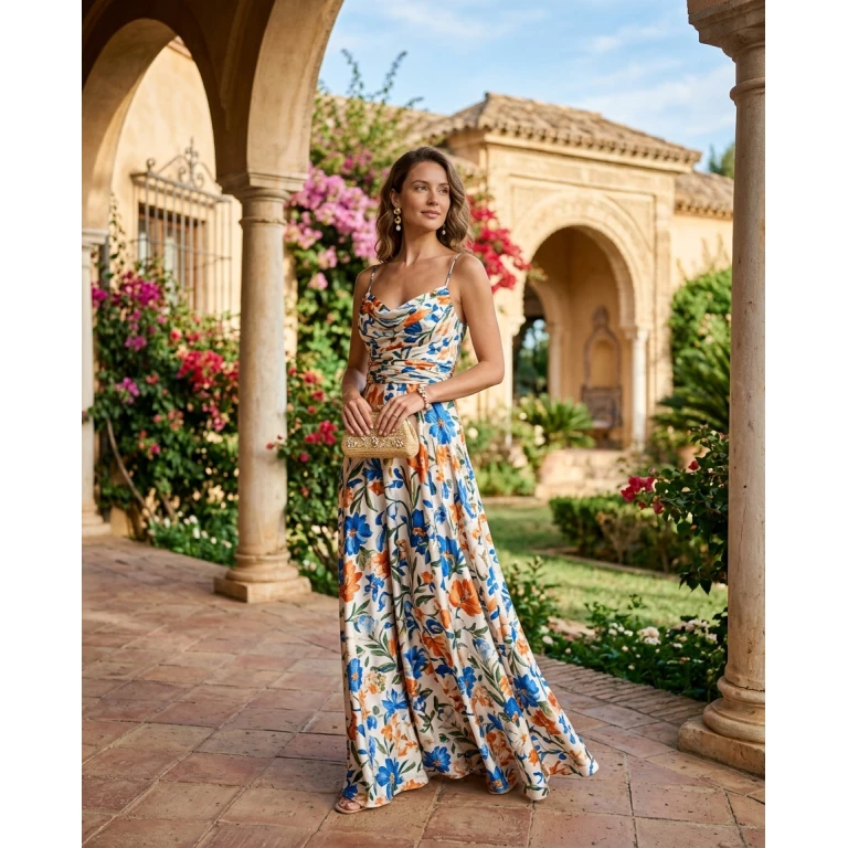 Gemma Deeks Style Guide: Resort chic wedding guest dress in Spain Summer 2026