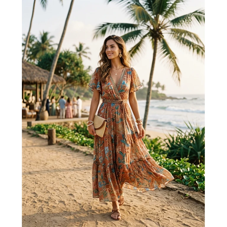 Gemma Deeks Style Guide: Resort chic wedding guest dress in Sri Lanka Summer 2026