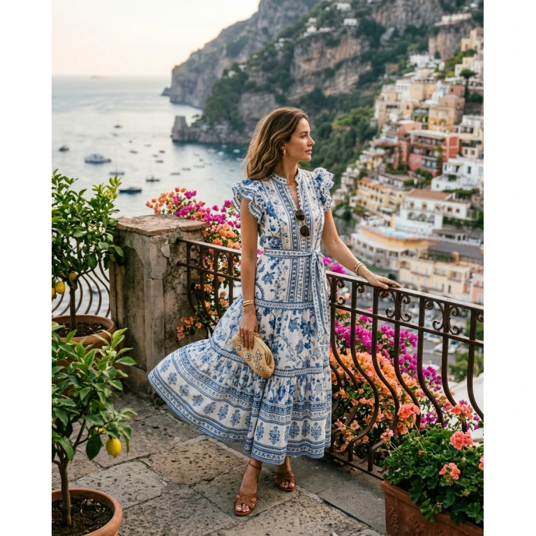 Gemma Deeks Style Guide: Resort Wear Designer Summer Dresses in Amalfi Coast Summer 2026