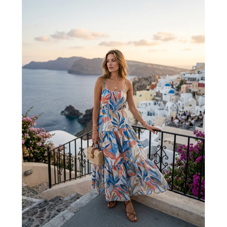 Gemma Deeks Style Guide: Resort Wear Designer Summer Dresses in Santorini Summer 2026